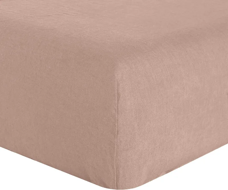 Drap housse en lin lavé — 180x200 cm — Nougat