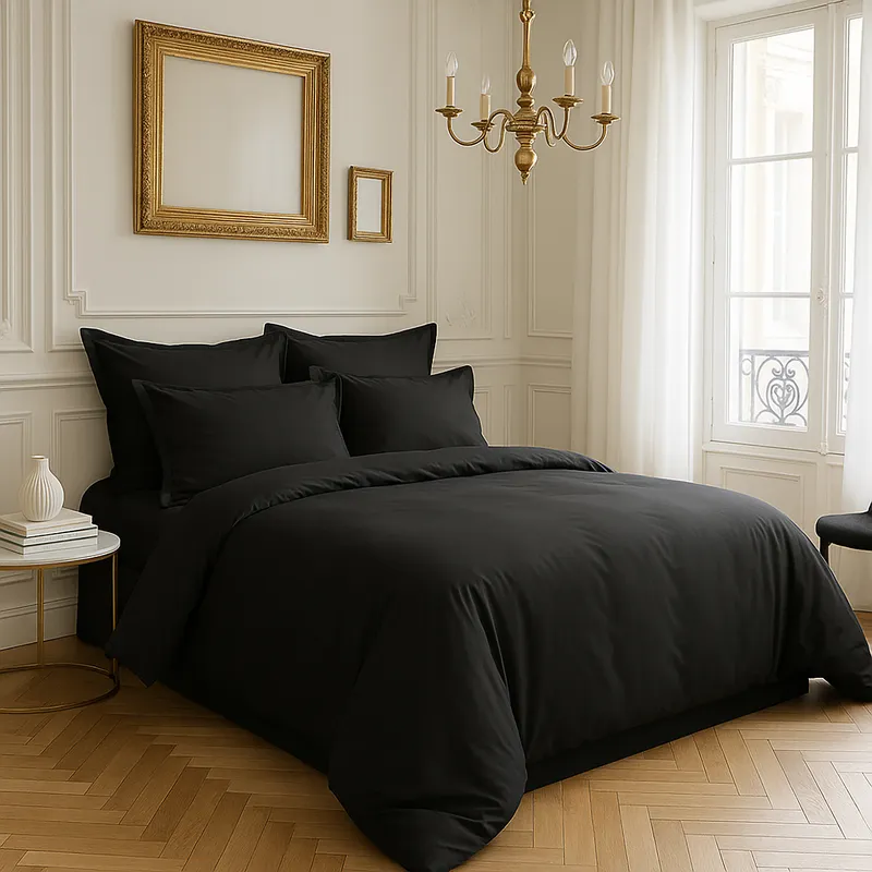 Taie d'oreiller en satin de coton — 65x65 cm — Noir opaque