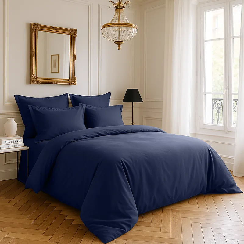 Taie d'oreiller en satin de coton — 50x70 cm — Bleu marine