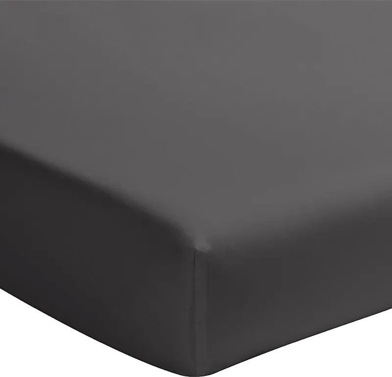 Drap housse en percale de coton lavé — 180x200 cm — Gris anthracite